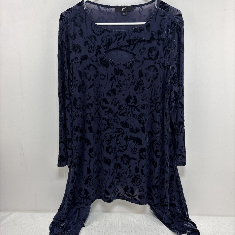 GNW Velvet Burnout Tunic Blouse Womens‎ XL Purple Floral Asymmetric Whimsygoth